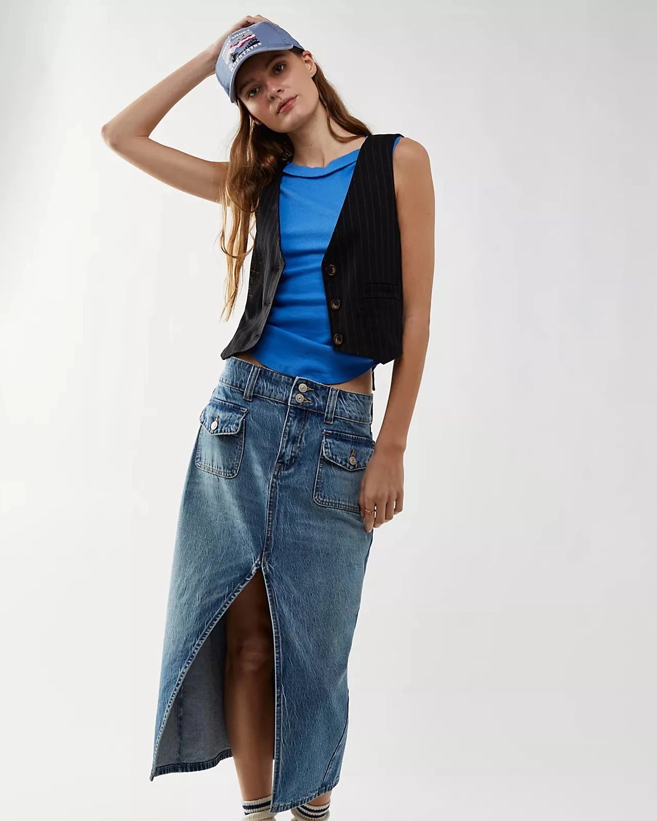 Free People Kate Tee made from soft fabric with a relaxed fit and a round neckline, Super Sonic