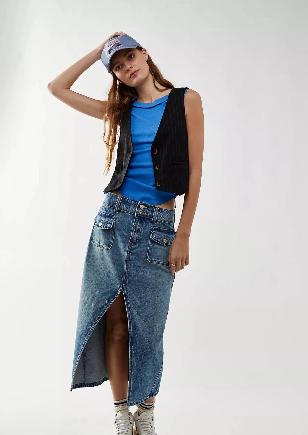 Free People Kate Tee made from soft fabric with a relaxed fit and a round neckline, Super Sonic