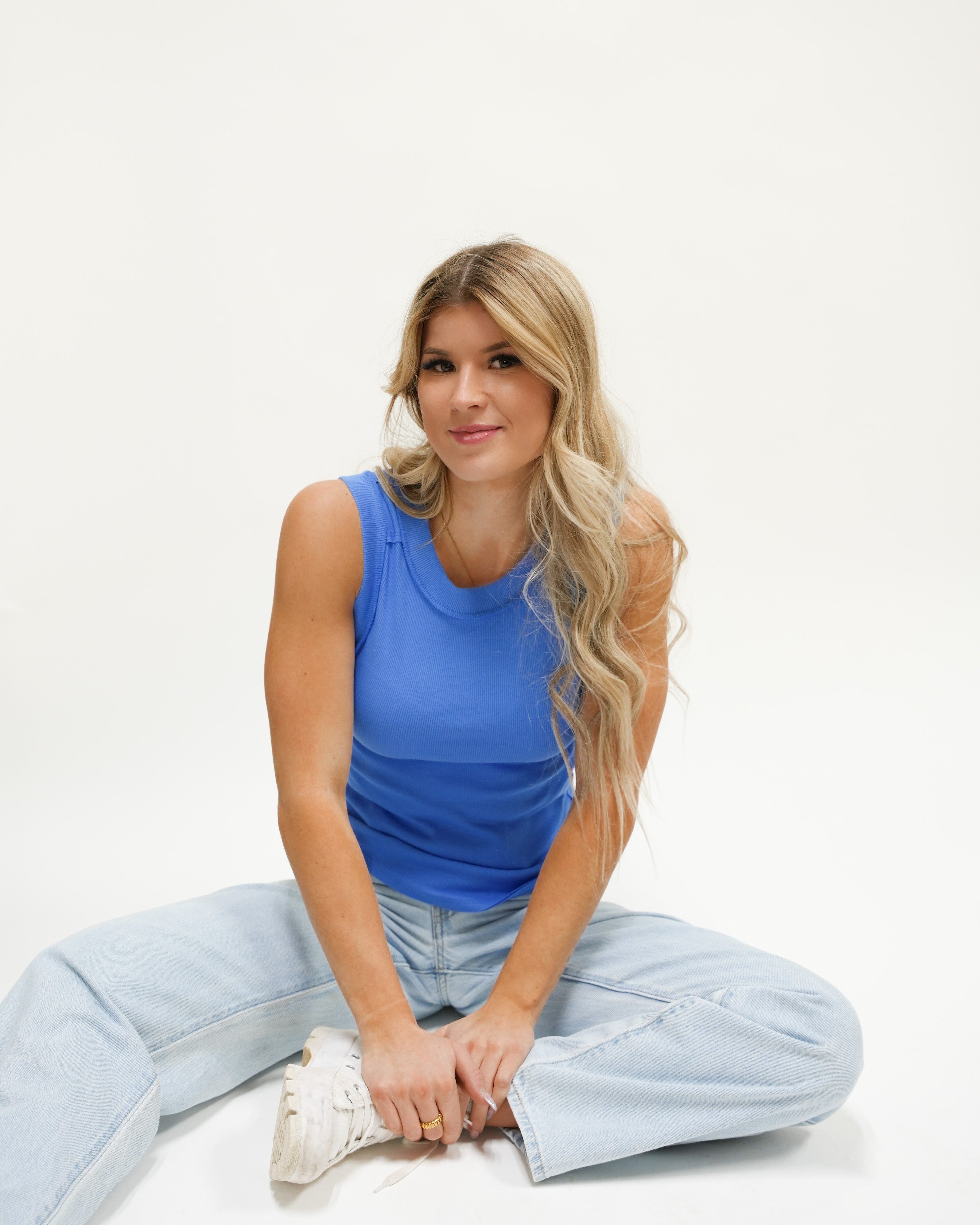 Free People Kate Tee made from soft fabric with a relaxed fit and a round neckline, Super Sonic