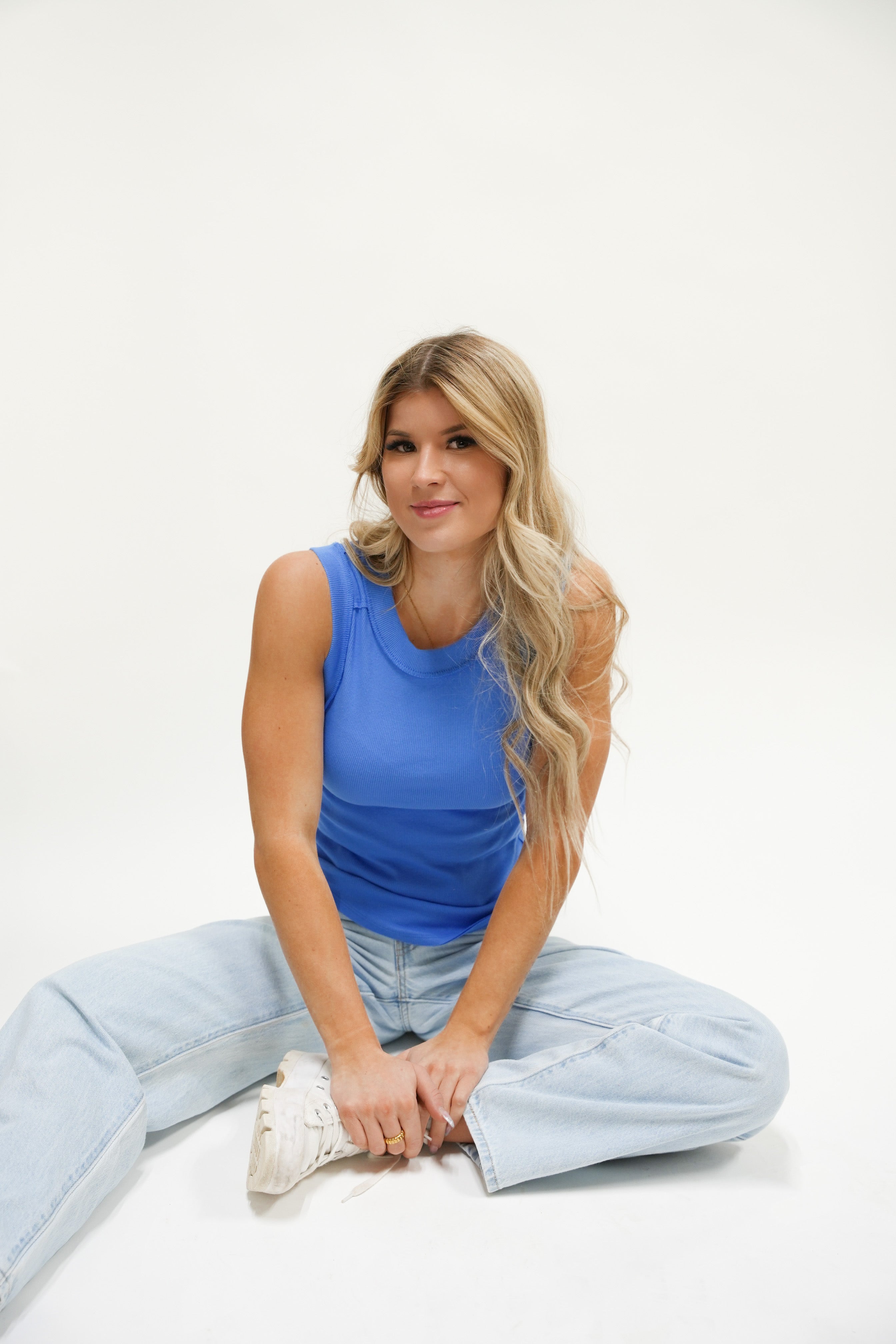 Free People Kate Tee made from soft fabric with a relaxed fit and a round neckline, Super Sonic