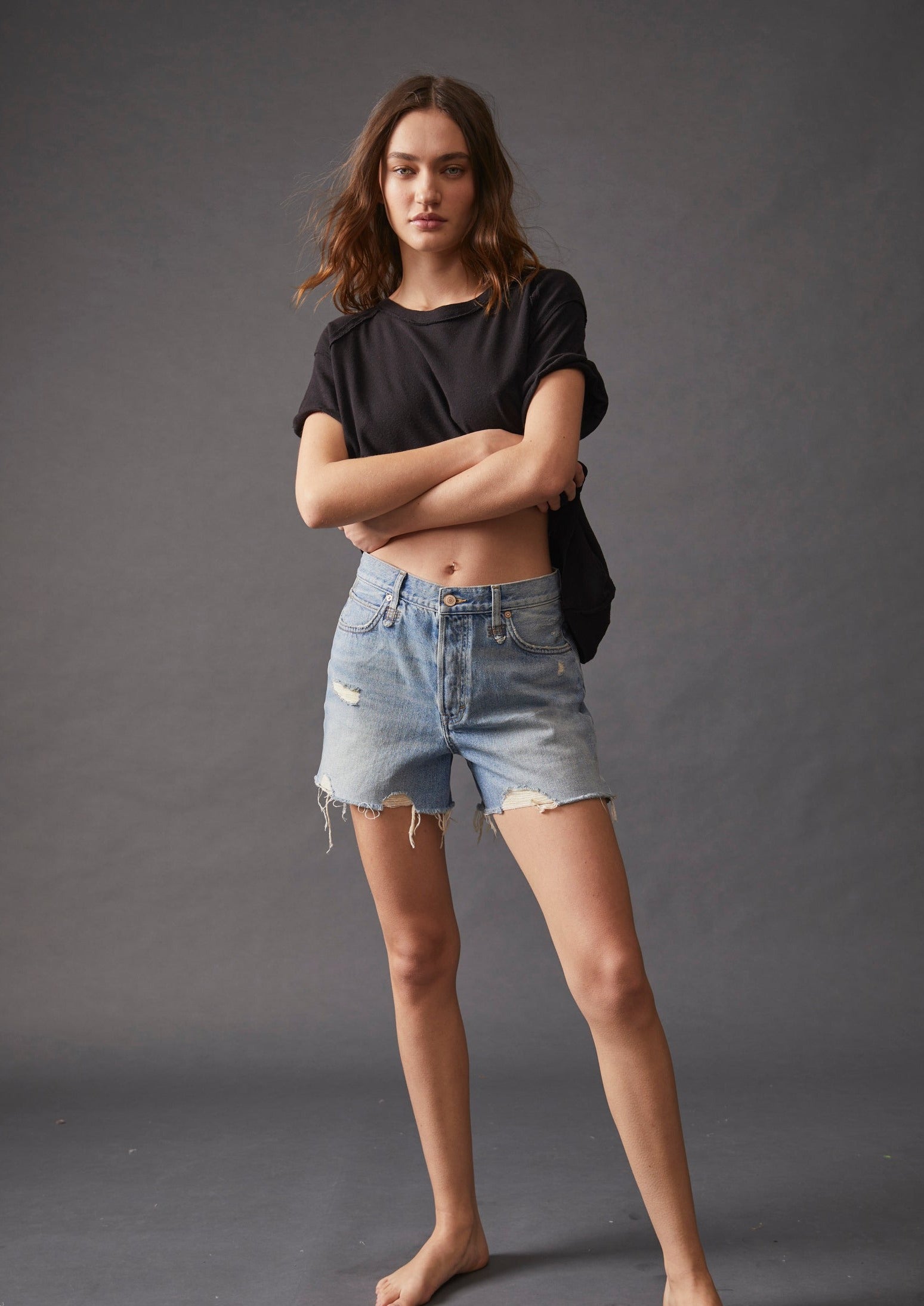 Free People Makai Cutoff Shorts – High-waisted denim shorts with a frayed hem, offering a relaxed fit and a vintage-inspired style for a casual, laid-back look, Loose Cannon