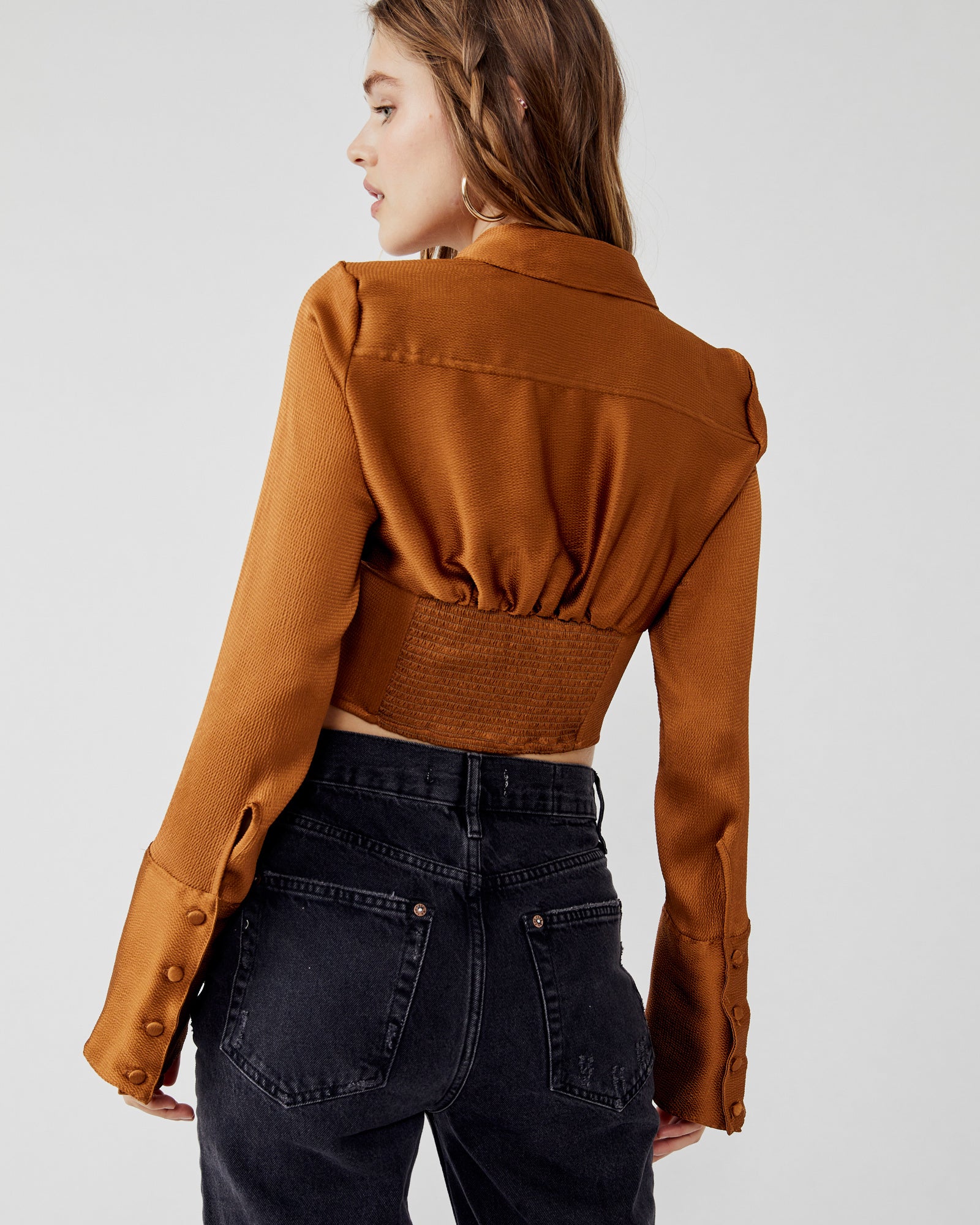 Free People Aurora Blouse – A flowy, lightweight blouse with long sleeves, delicate detailing, and a relaxed fit, offering a feminine and bohemian style, Tiger Eye