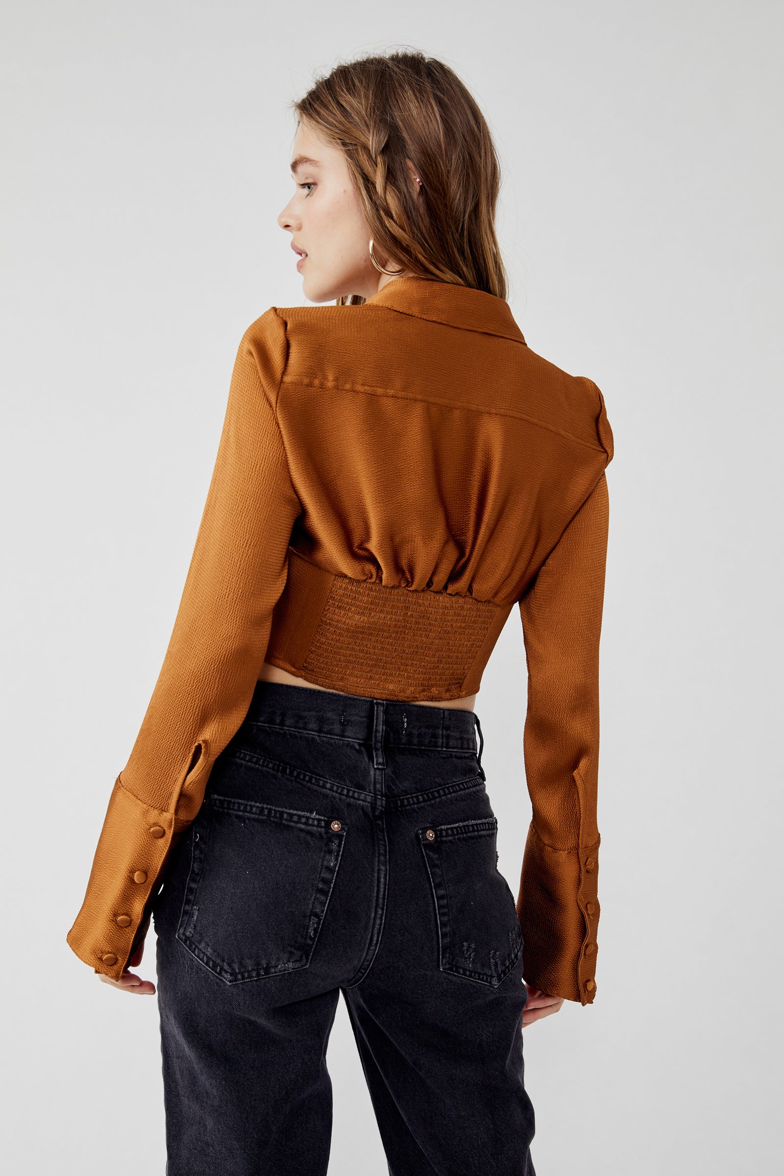 Free People Aurora Blouse – A flowy, lightweight blouse with long sleeves, delicate detailing, and a relaxed fit, offering a feminine and bohemian style, Tiger Eye