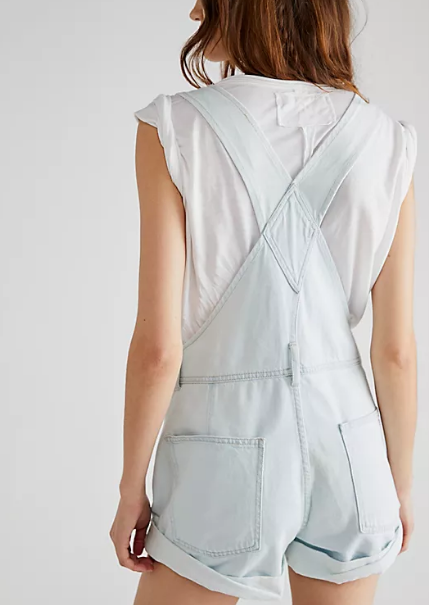 Free People Ziggy Shortalls – Denim shortalls with a relaxed fit, adjustable straps, and a distressed, vintage-inspired look for a casual, effortless style, Bleach Bloom