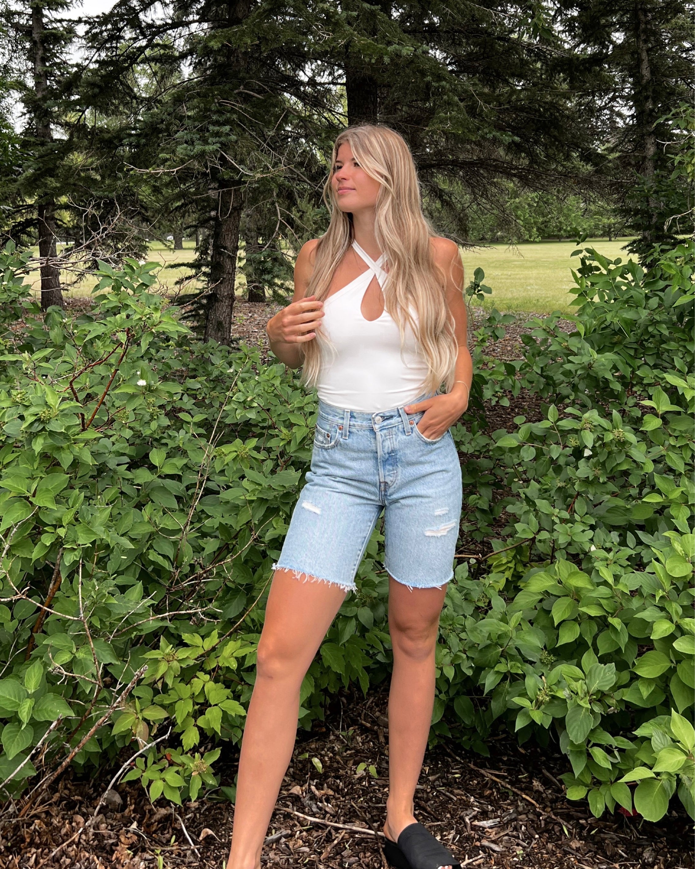 Free People Cross My Heart Duo Bodysuit – A fitted bodysuit with a unique crisscross design, White