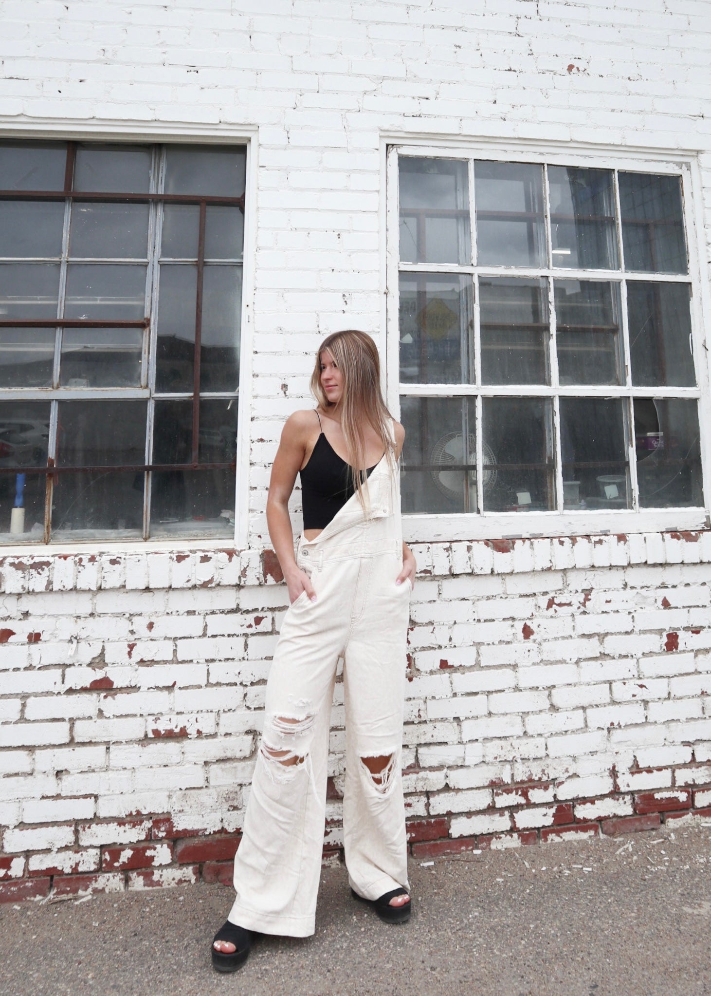 Free People Super Slouchy Overall – A relaxed-fit overall with adjustable straps, a slouchy silhouette, Warm White