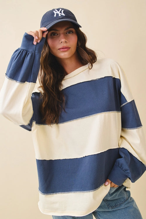 Take It Easy Colorblock Top | Pineapple/Navy
