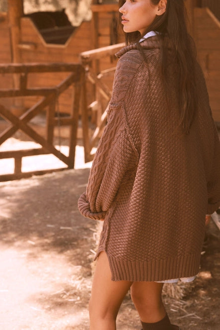 Cable Knit Mini Sweater Dress Espresso Bella Chic