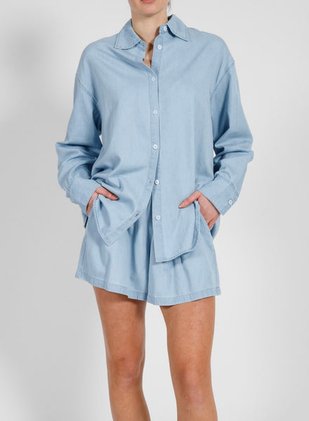 Chambray Denim Button Up Shirt  Light Blue Denim – Bella Chic