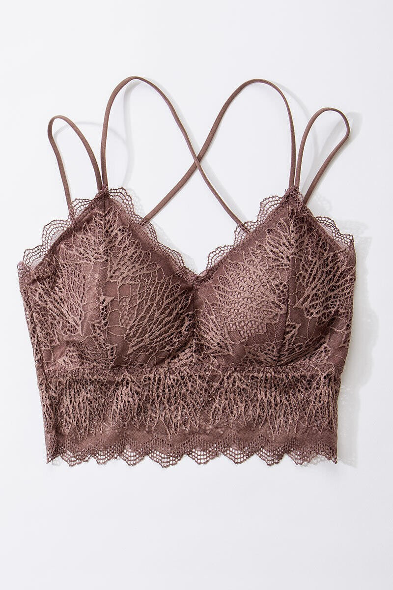 Charcoal Double Strap Scalloped Lace Bralette
