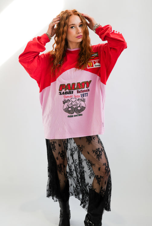 The Long Sleeve Mermaid Racing Tee | Red & Pink