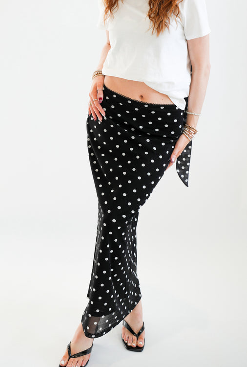 Mesh Maxi Tube Skirt | Black with White Polka Dot