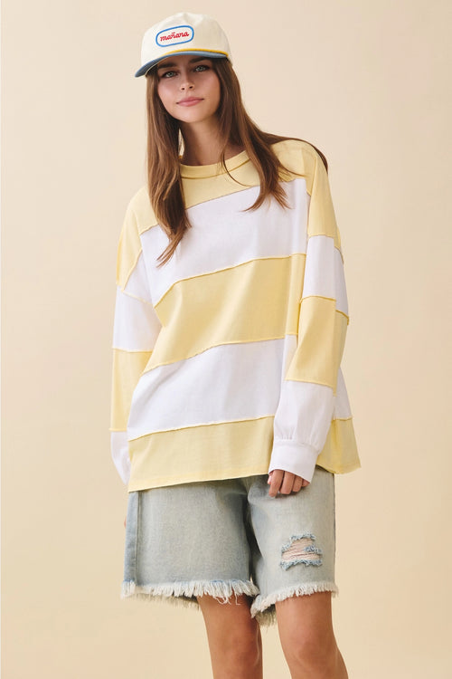 Take It Easy Colorblock Top | Lemon/White