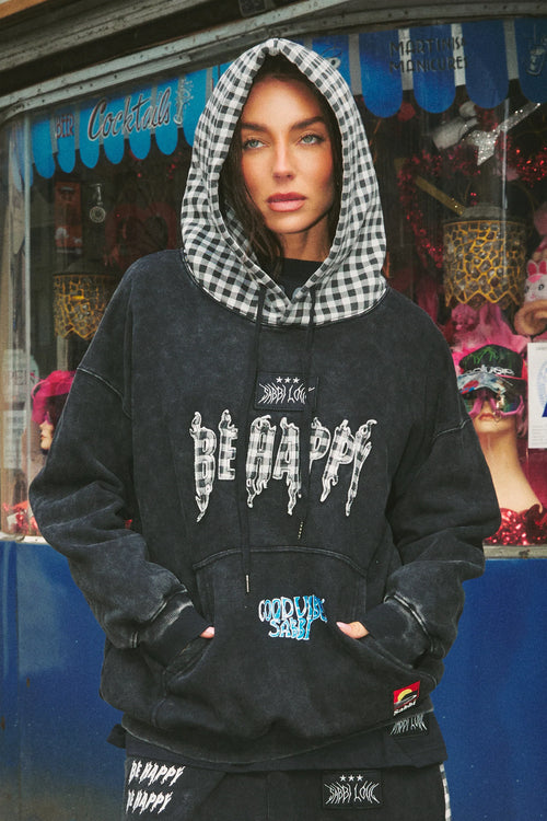The Be Happy Hoodie | Gingham