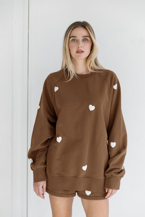 All Over Heart Not Your Boyfriend's Crew | Brown w/ White