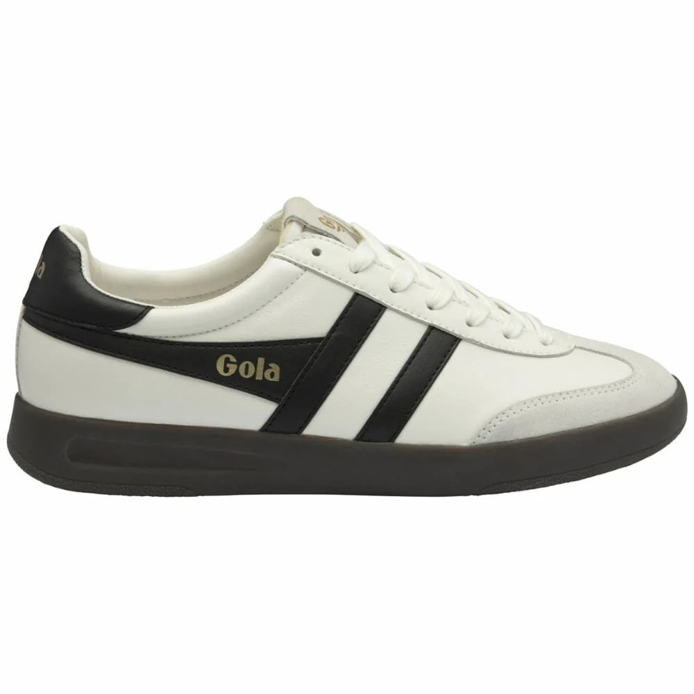 Gola Cyclone Leather Sneaker designed with durable rubber sole and sleek leather finish, Black/Off-White