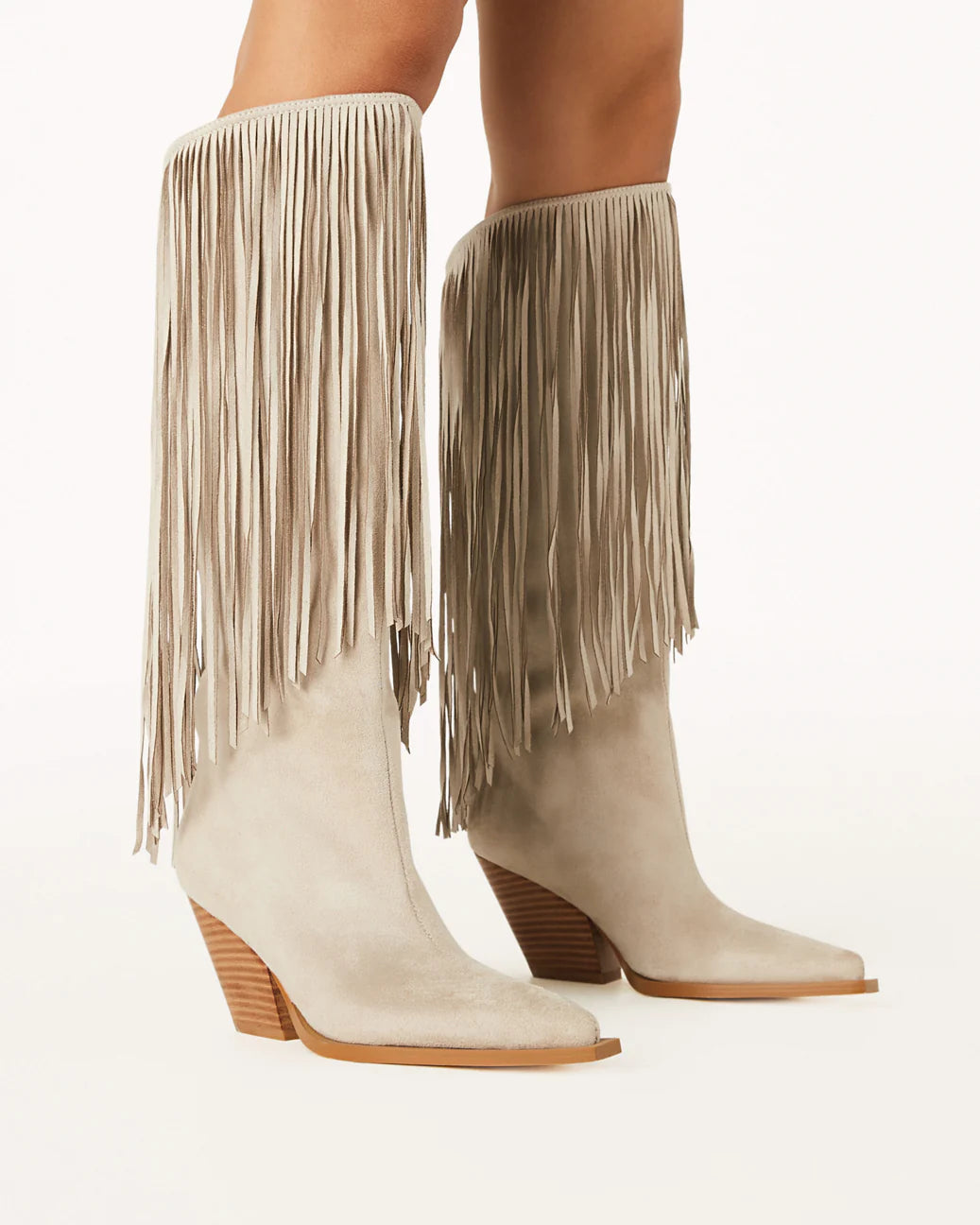 Evette Tassel Cowboy Boot Cream Suede