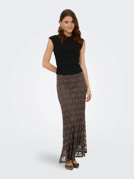 Albina Long Lace Skirt | Brown