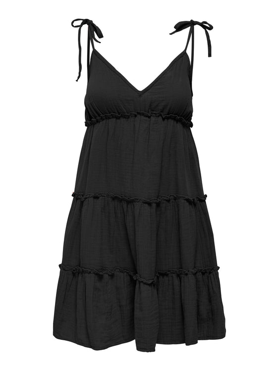 Thyra Tiered Mini Dress | Black