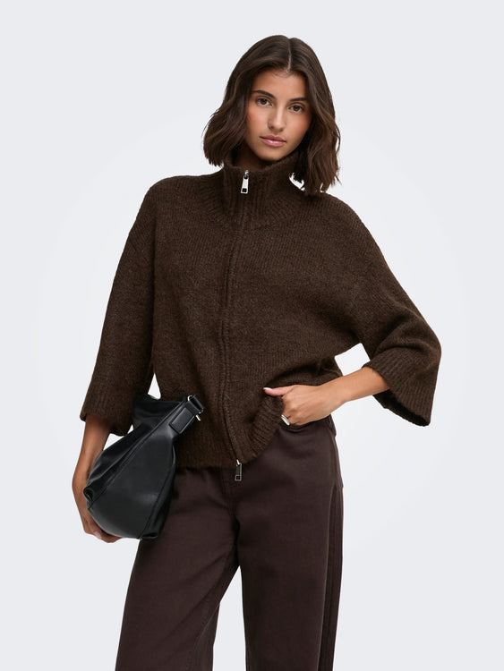 Maggie Zip-Up Cardigan | Coffee Bean Melange