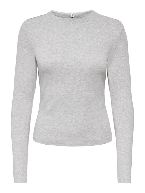 Riley Ribbed Long Sleeve Top | Light Grey Melange