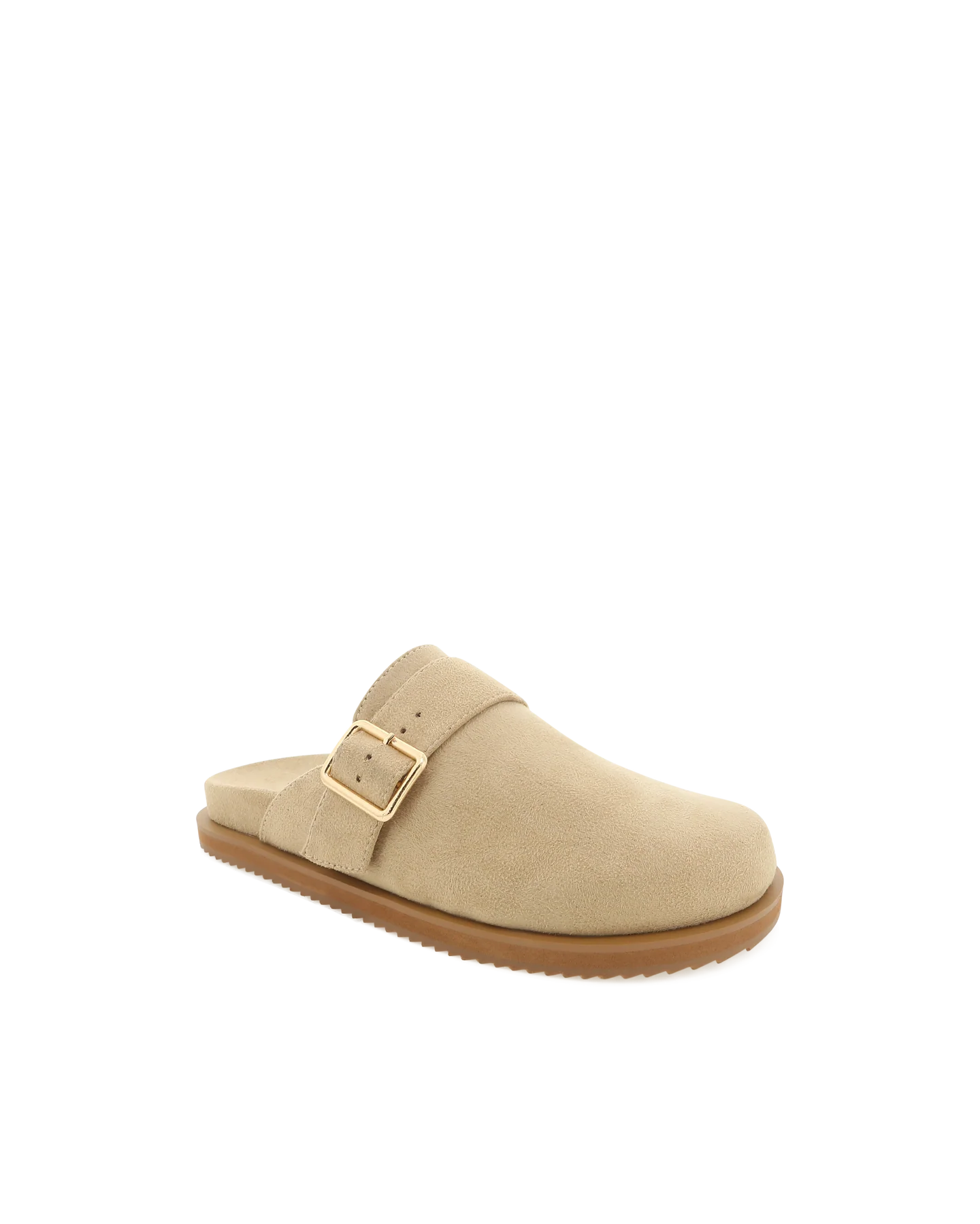 Orlin Suede Slip-On Clogs with low heel, clean lines, and soft suede finish, Desert Suede