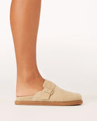 Orlin Suede Slip-On Clogs with low heel, clean lines, and soft suede finish, Desert Suede