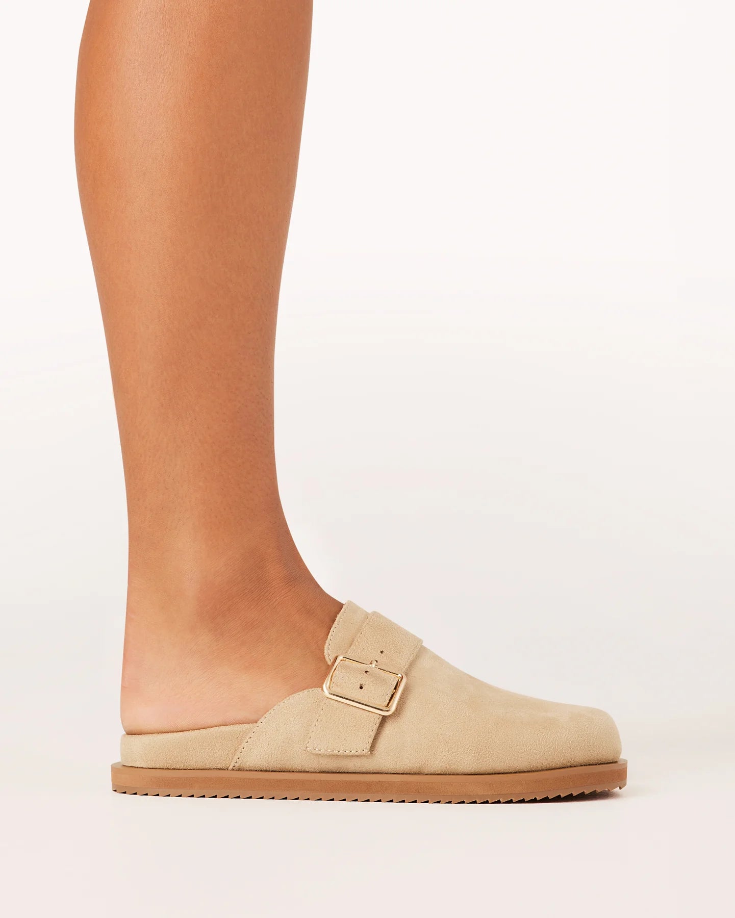 Orlin Suede Slip-On Clogs with low heel, clean lines, and soft suede finish, Desert Suede