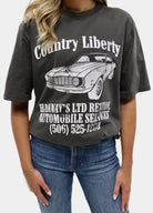 Country Liberty Hannay's Auto Graphic Tee with vintage-style automotive print on the front
