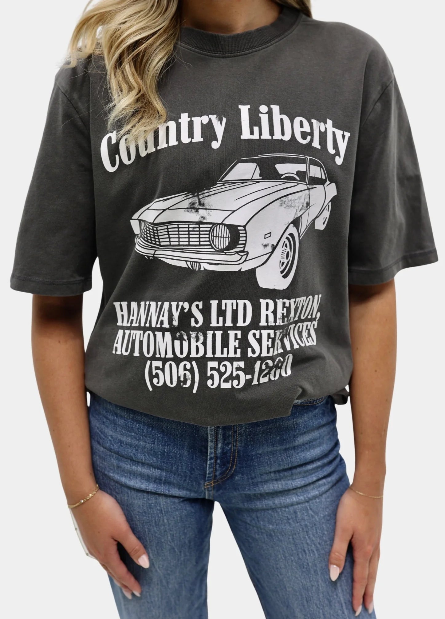 Country Liberty Hannay's Auto Graphic Tee with vintage-style automotive print on the front