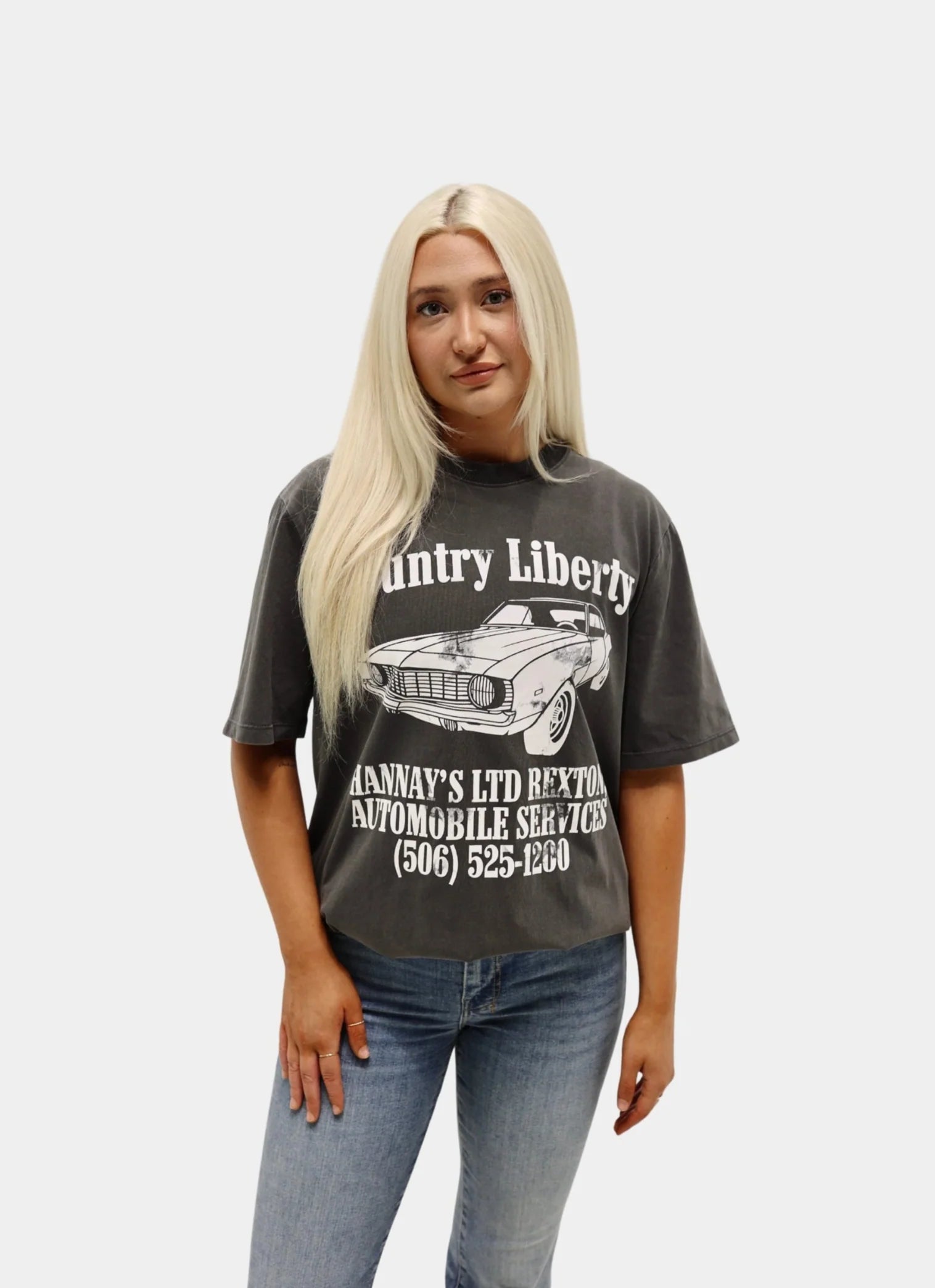 Country Liberty Hannay's Auto Graphic Tee with vintage-style automotive print on the front