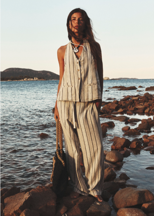 Free People Take Me to Paris Set featuring a matching top and bottoms with a relaxed, chic fit and soft, lightweight fabric, Rocky Stripe