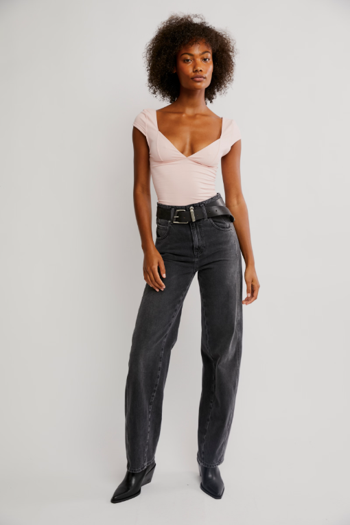 Free People Duo Corset Cami with a sweetheart neckline, capped sleeves, seamed cup design, and sculpting Duo fabric featuring a compressive mesh underlayer, Ballet