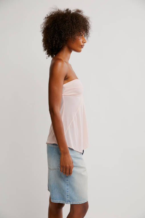 Free People Call Me Later Tunic – A chic strapless tunic-length top with a fitted bust, twisted detail at the sweetheart neckline, and a center-front split, made from soft, stretchy fabric for a versatile, stylish look, Pink