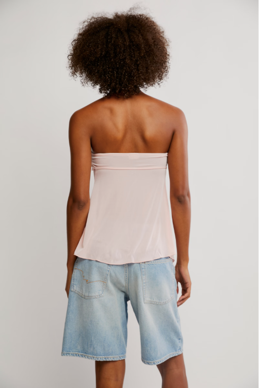 Free People Call Me Later Tunic – A chic strapless tunic-length top with a fitted bust, twisted detail at the sweetheart neckline, and a center-front split, made from soft, stretchy fabric for a versatile, stylish look, Pink