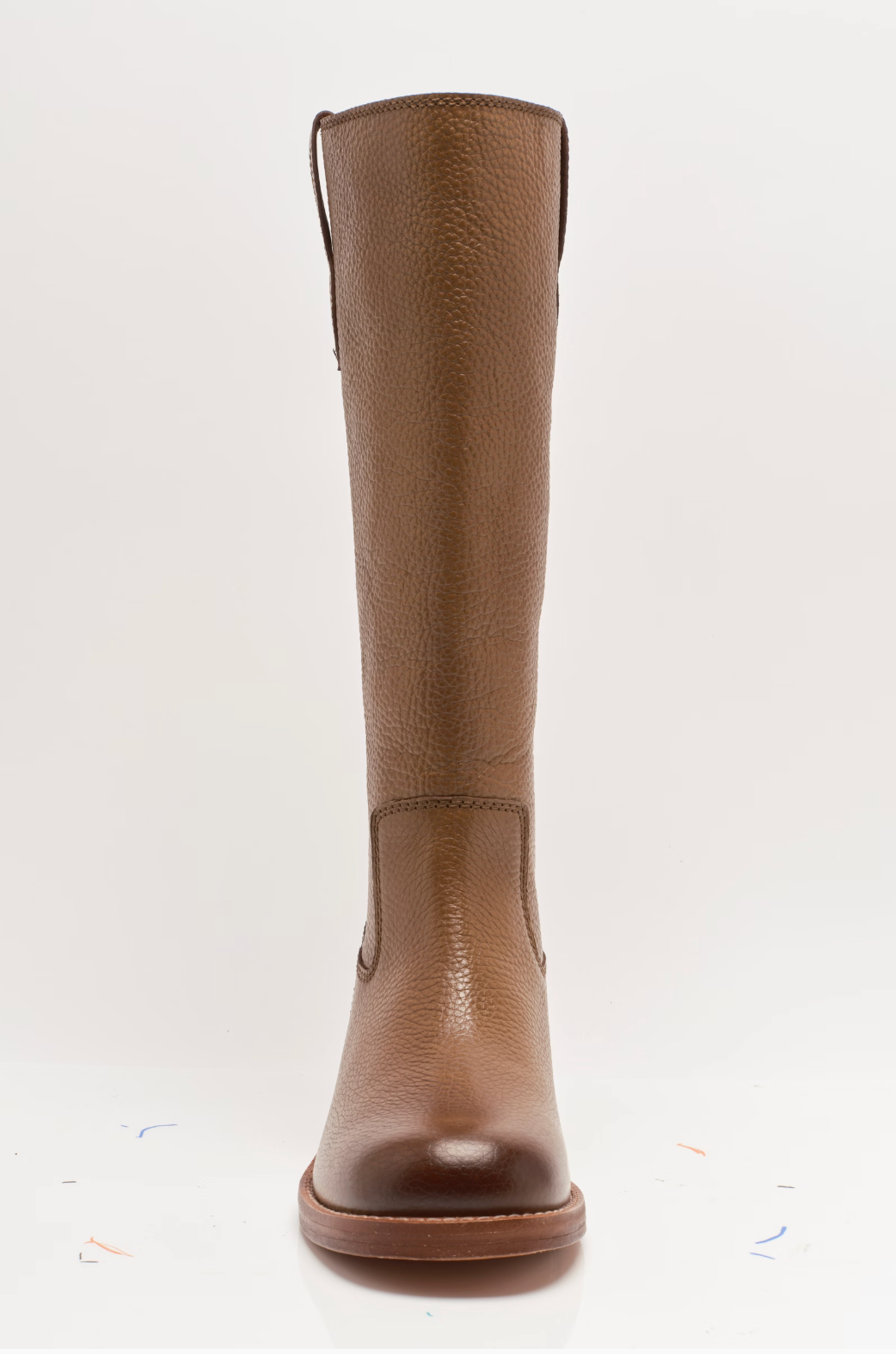 Free People Blaze Pull-On Boots featuring a tall silhouette, square toe, and stacked leather heel with distressed details, Toast Leather