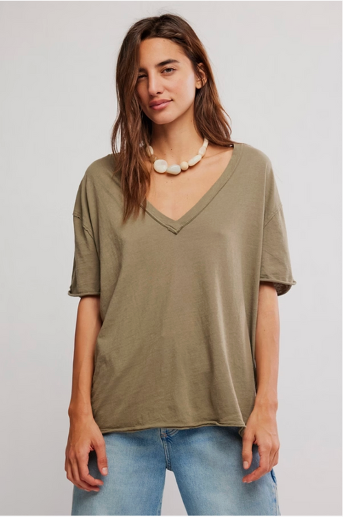 Nina V-Neck Tee | Olive Stone
