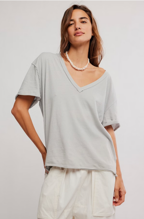 Nina V-Neck Tee | Pearl Blue
