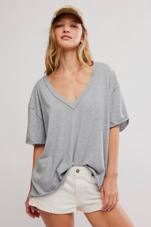 Nina V-Neck Tee | Heather Grey