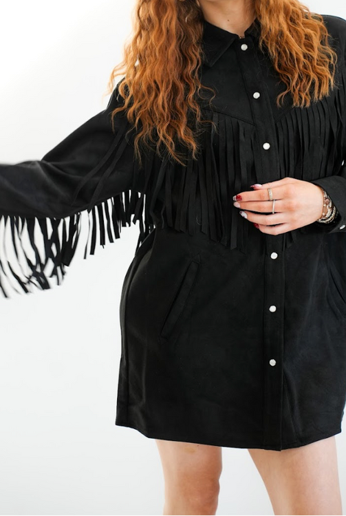 Suede Fringe Jacket | Black