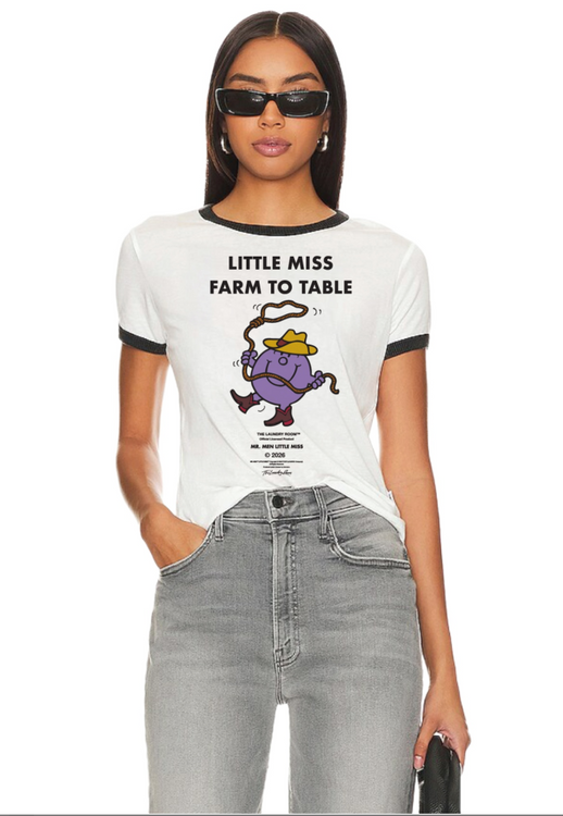 Little Miss Farm To Table Ringer Tee | White & Black Snow