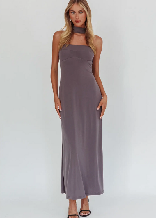 Reverse Halter Maxi Dress | Charcoal