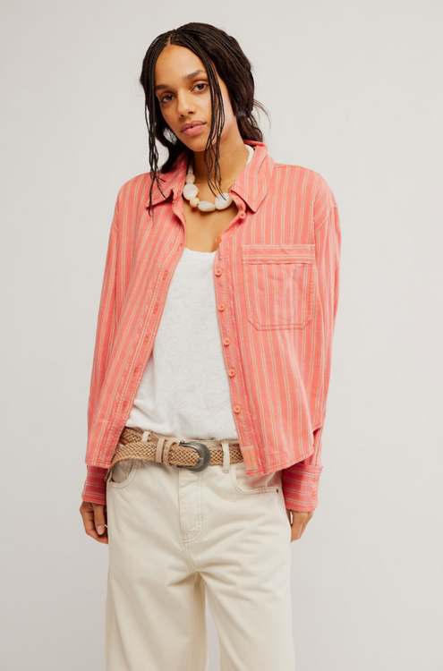 Striped Linen Laurel Button-Up | Cinnamon Combo