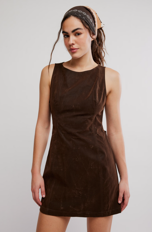 Atlas Suede Mini Dress | Chocolate Brown