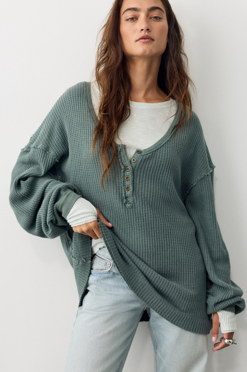 Montreal Oversized Thermal Henley | Watercolor