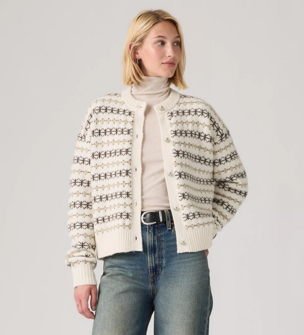 Charlotte Crewneck Cardigan | Claire Fairisle Egret
