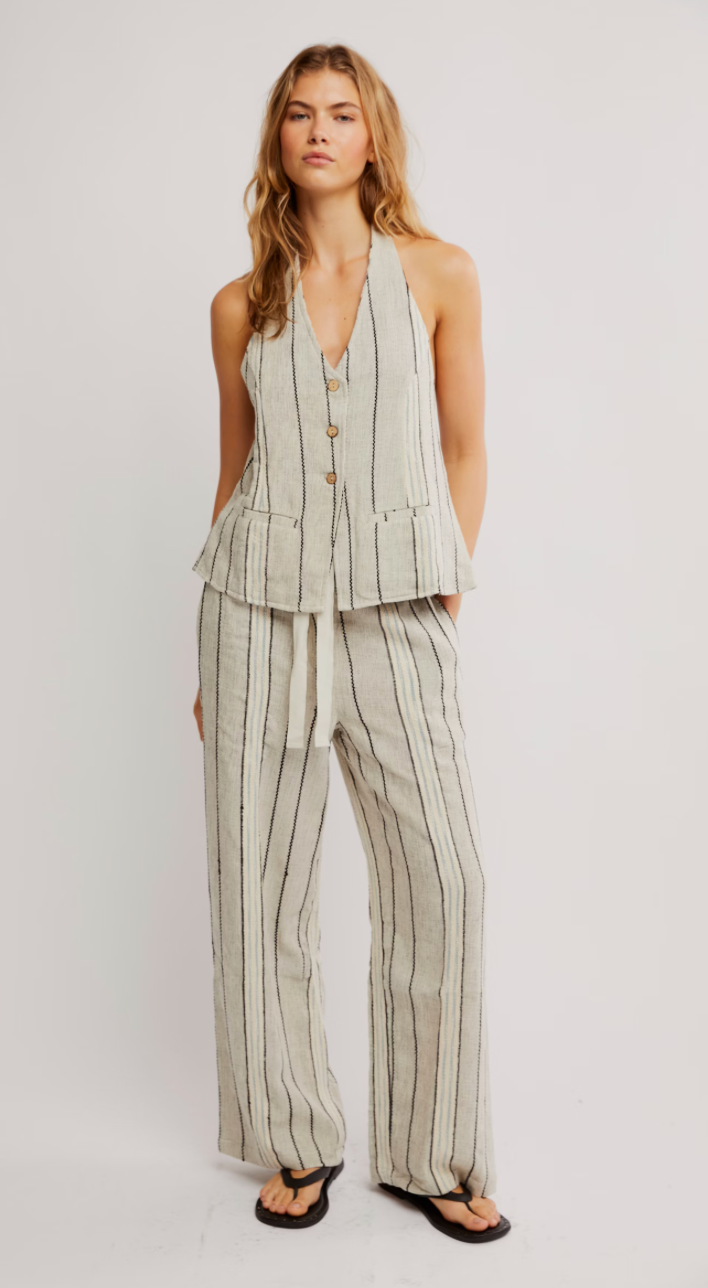 Free People Take Me to Paris Set featuring a matching top and bottoms with a relaxed, chic fit and soft, lightweight fabric, Rocky Stripe