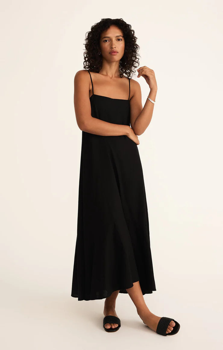 Z Supply Coast Linen Maxi Dress for women, made from breathable linen blend with a relaxed fit, maxi length, and breezy silhouette — perfect for warm-weather style, Black