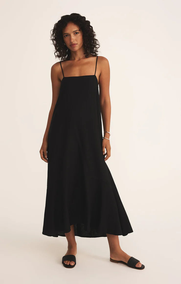 Z Supply Coast Linen Maxi Dress for women, made from breathable linen blend with a relaxed fit, maxi length, and breezy silhouette — perfect for warm-weather style, Black