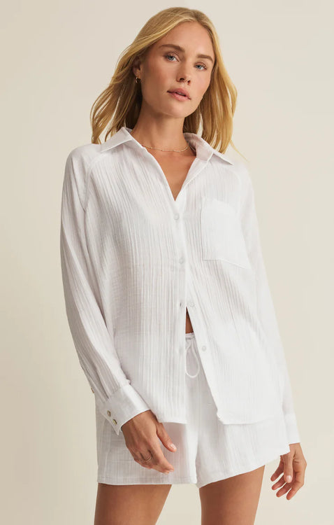 The Perfect Airy Gauze Button Up | White
